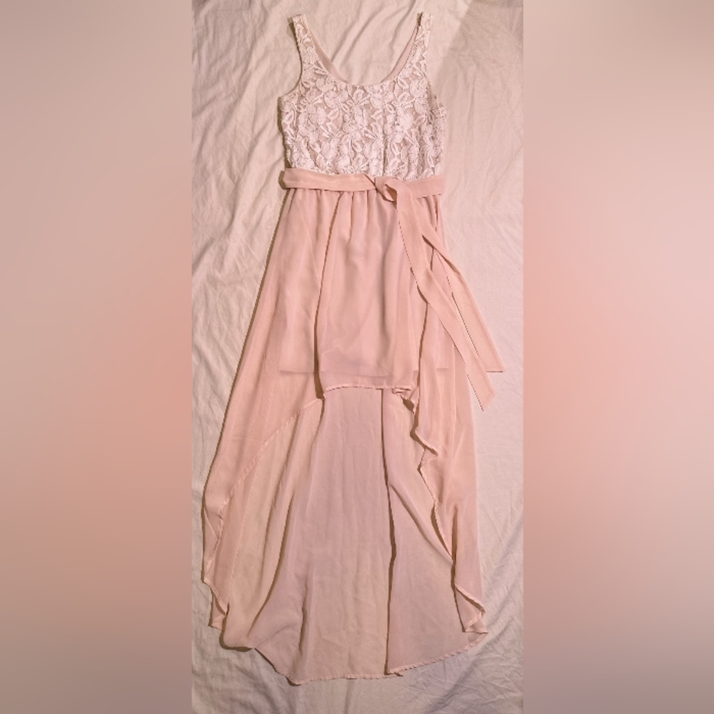 High Low Flowy Dress with Woven Floral Bodice